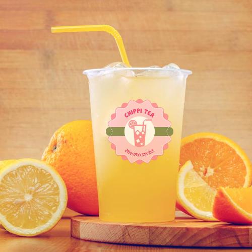 Mẫu tem decal quán nước ép dán ly màu sắc dễ thương