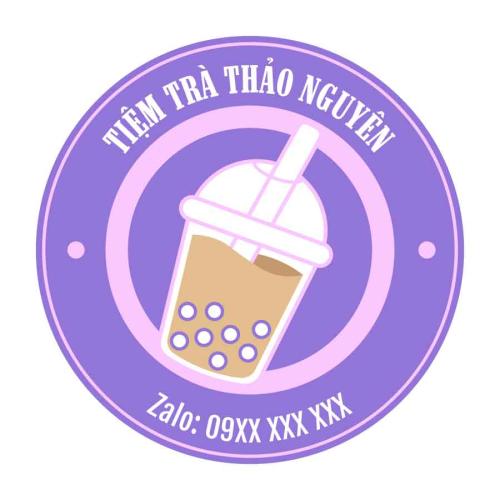 Mẫu tem nhãn decal dán ly nhựa màu tím hiện đại trẻ trung