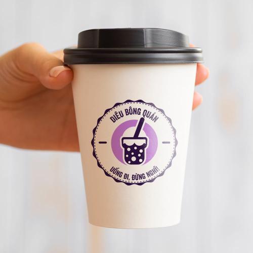 Mẫu tem dán ly trà sữa đẹp hot trend màu tím